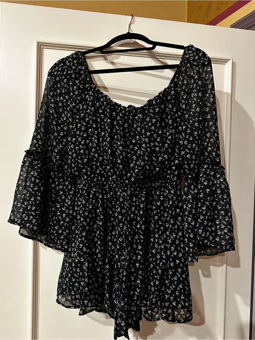 Black Floral Peasant romper